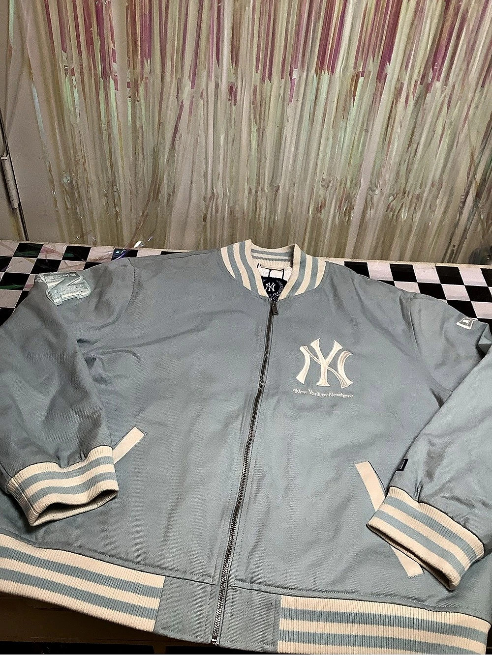 NYC on Varsity Jacket Striped in Blue & White XL Like New
